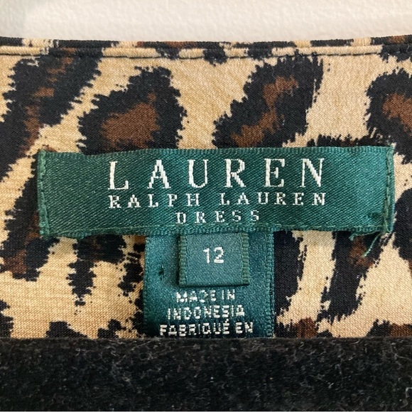 RALPH LAUREN RLR Sz 12 Leopard Print Mock Wrap Ruched Jersey Knit  Dress - Picture 5 of 10